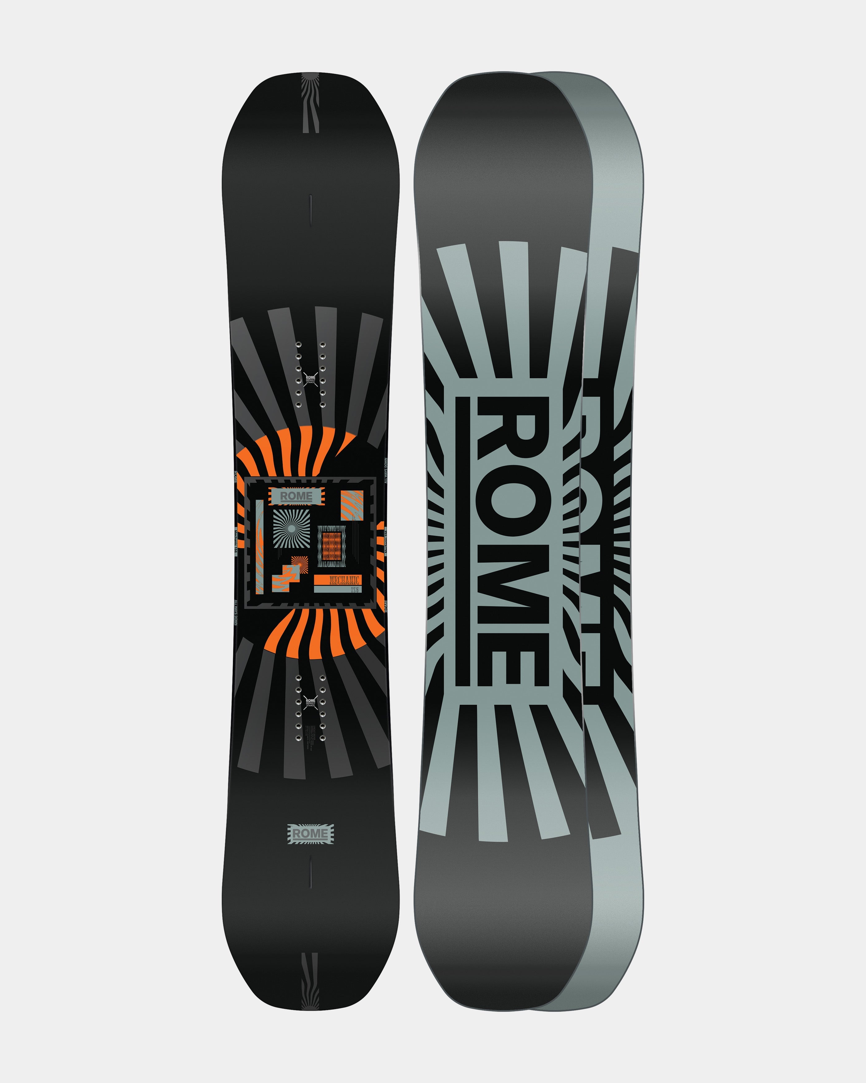 Men snowboards in black and grey. Mechanic 2025 | Rome Snowboards™